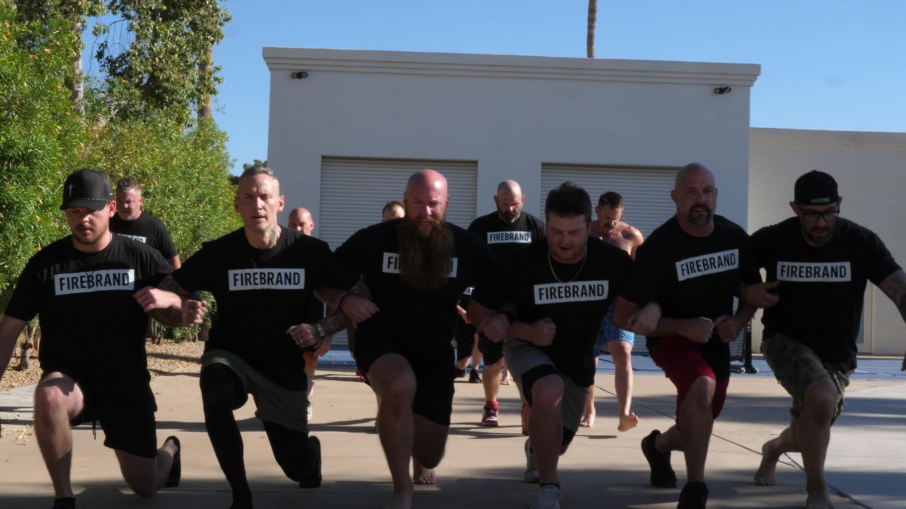 Men training in a line at the Firebrand Intensive